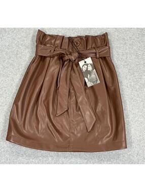 Kendall + Kylie Brown Faux Leather Belted Mini Skirt Size Small NWT